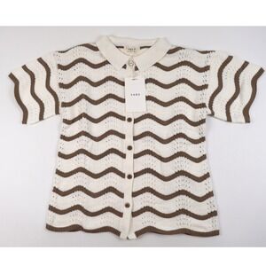Sabo Skirt Paola Top Cream Brown Wavy Chevron Knit Polo Size M NWT MSRP $85